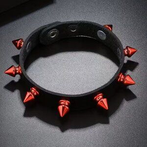 Unique Red Spike Punk Goth Faux Leather Bracelet Z139